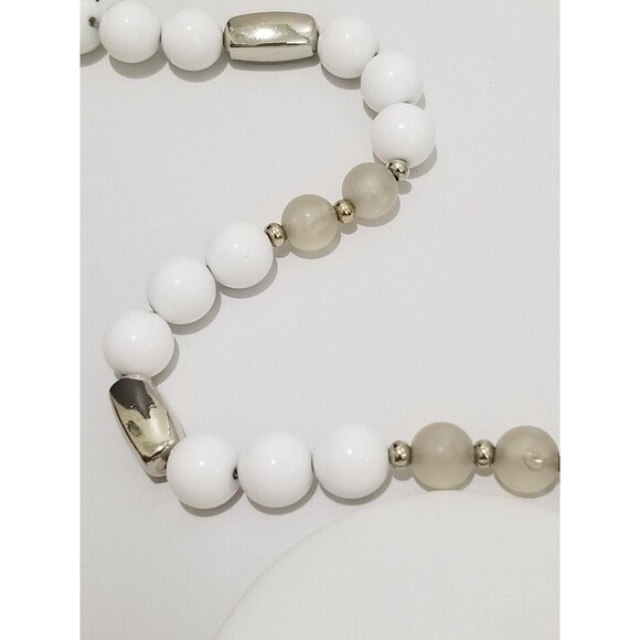36" Long White and Gray Vintage Necklace strung on Chain - Picture 8 of 10